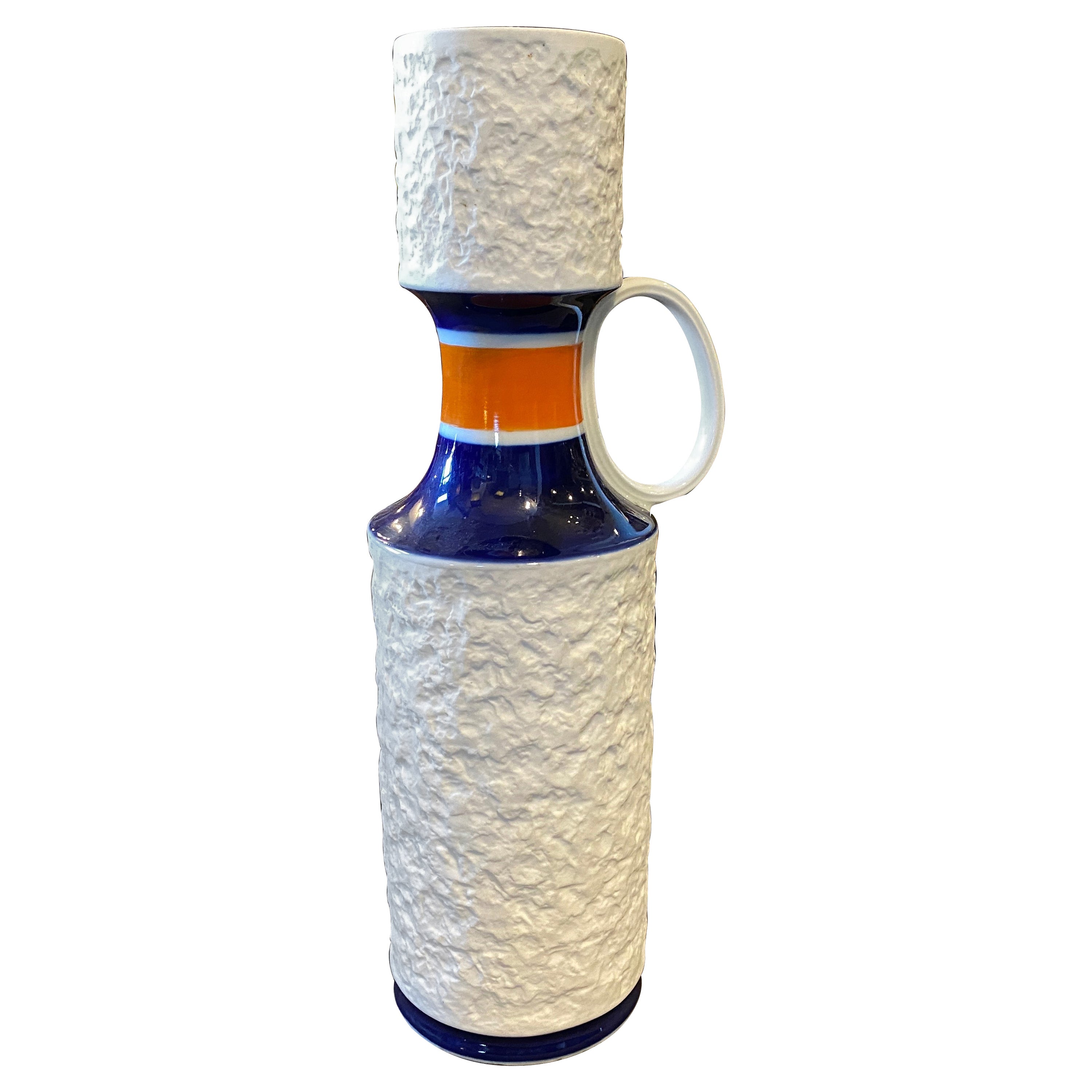 1970s Modernist White Orange and Blue Porcelain German Bottle Vase by K.P.M. For Sale