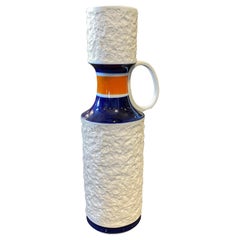 1970s Modernist White Orange and Blue Porcelain German Bottle Vase by K.P.M.
