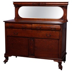 RJ Horner School Quarter Sawn Oak Figural Carved Mirrored Sideboard, c1900