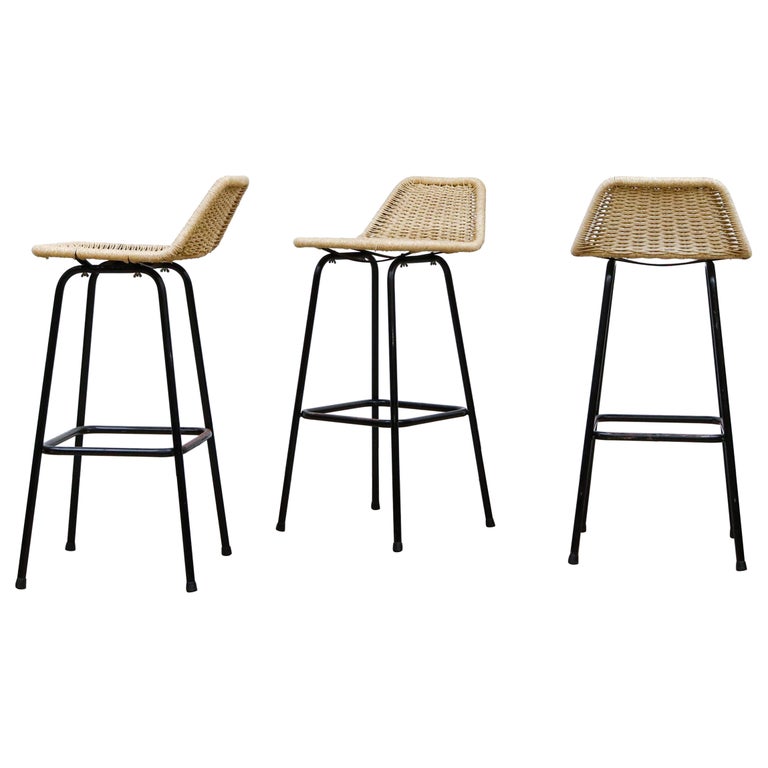 Set of 3 Charlotte Perriand Style Woven Rope Bar Stools at 1stDibs ...