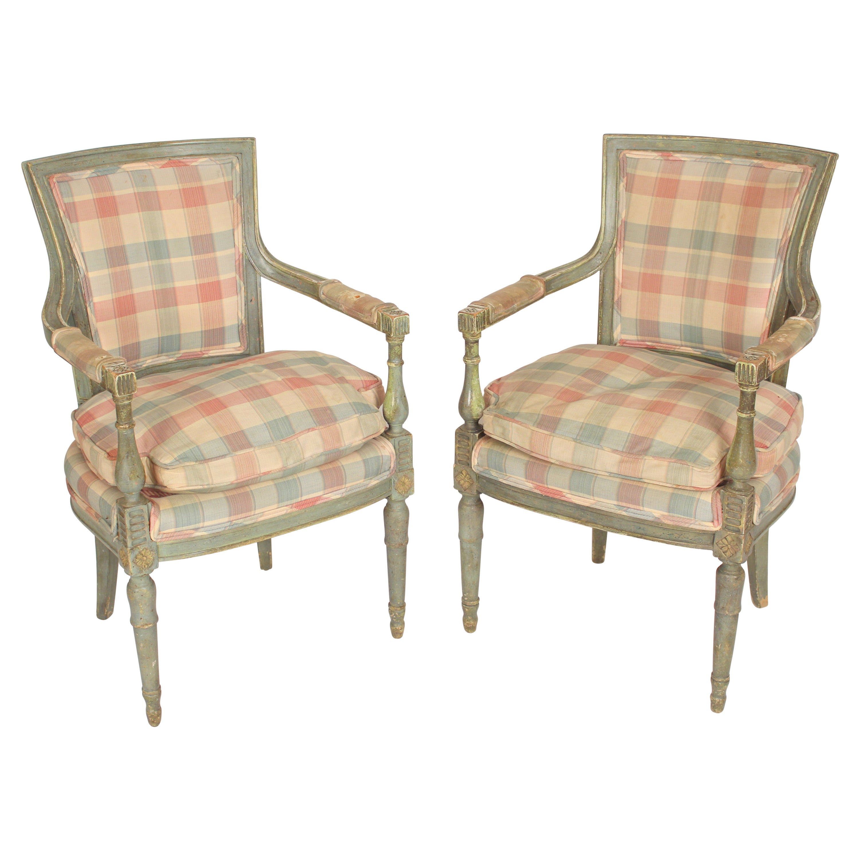 Pair of French Louis XVI Painted Armchairs in Purple Velvet at 1stDibs