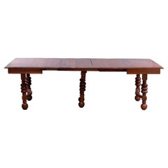 Antique Square Oak Extension Dining Table with Five Banquet Leaves, c1900