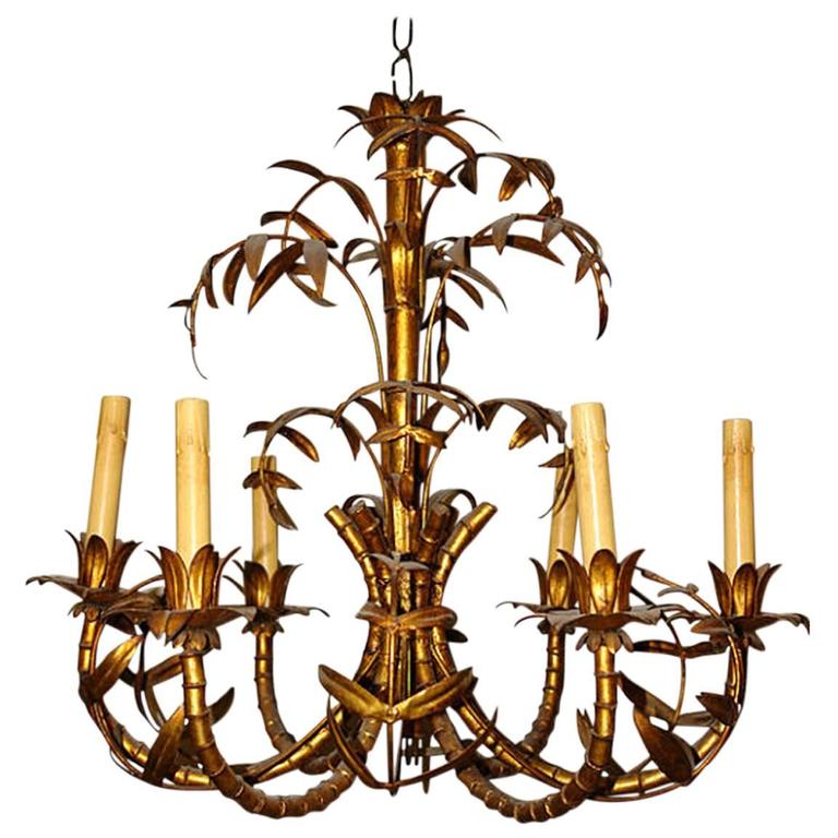 Gilt Metal "Bamboo" Chandelier For Sale at 1stdibs
