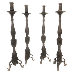 Two Pairs Neapolitan 18th C. Late Baroque Bronze Candlesticks