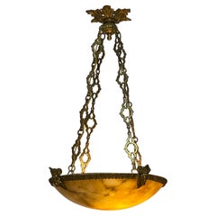 Antique Alabaster and Bronze Pendant Light Fixture