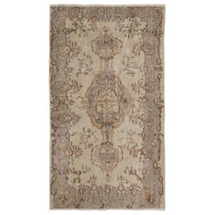 Tapis turc Oushak vintage lavé à l'ancienne, tapis fait main délavé de 4 pieds x 6,7 pieds.