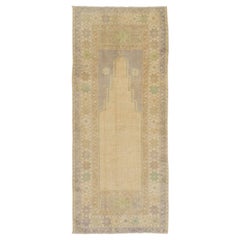2.8x6.6 Ft Faded Turkish Prayer Rug, Vintage Handmade Accent Rug. Beige Door Mat