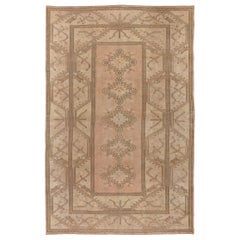 6.7x9.4 Ft Vintage Handmade Turkish Milas Wool Rug in Soft Coral Pink, Sand