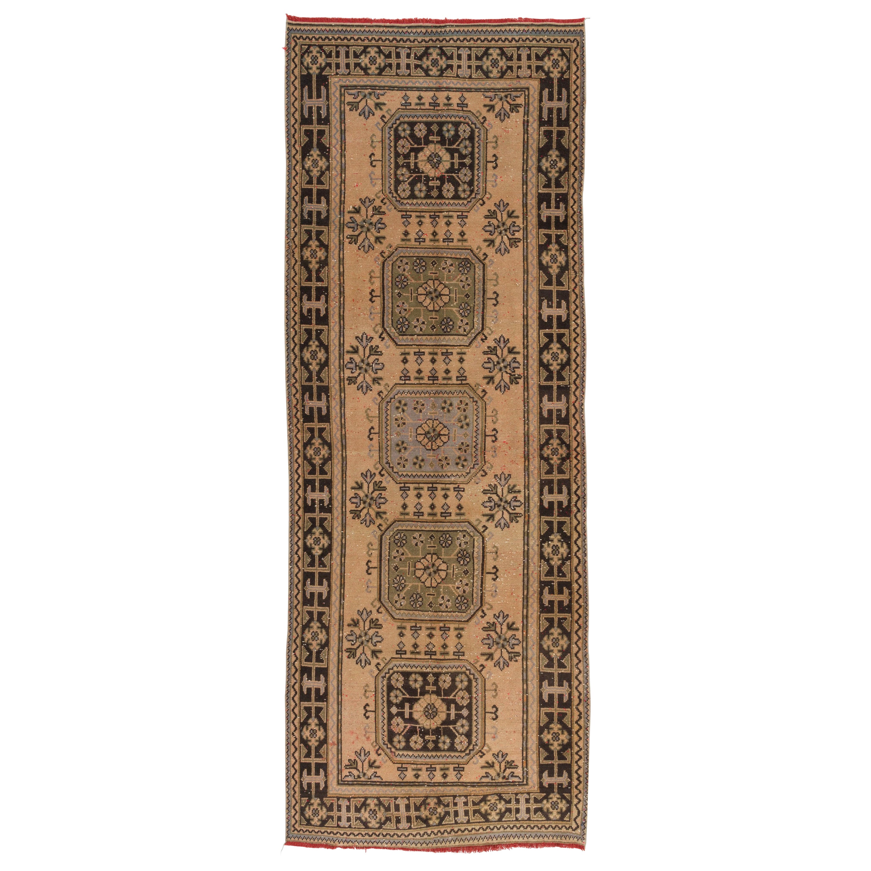 Vintage Wool Runner Rug from Turkey, Hand-Knotted Carpet for Hallway For Sale