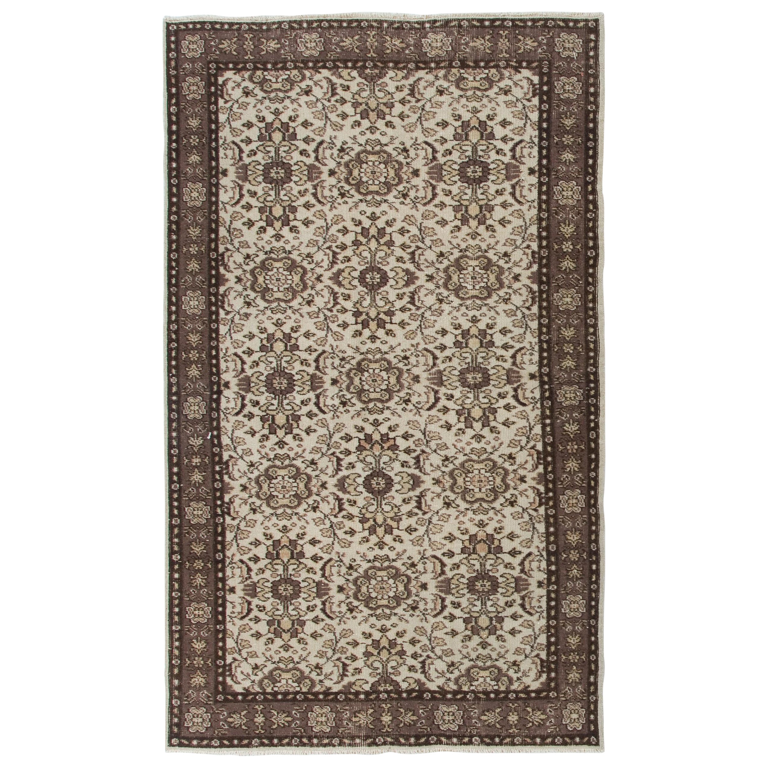 4.2x6.8 ft Vintage Hand Made Turkish Accent Rug. Floral Patterned Floor Covering