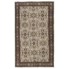 4.2x6.8 ft Retro Hand Made Turkish Accent Rug. Floral Patterned Floor Covering