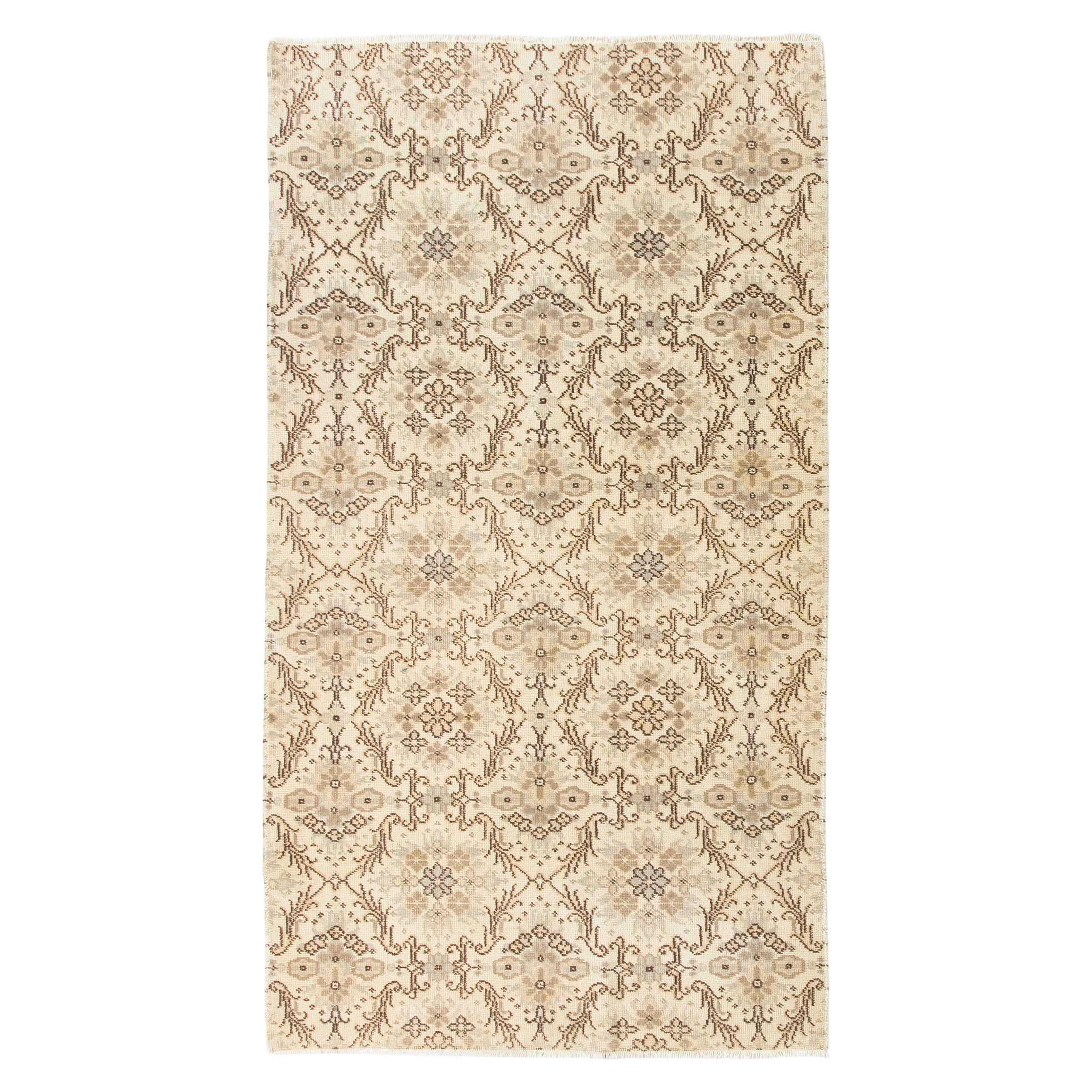 4.2x7.4 Ft Vintage Floral Design Handmade Anatolian Rug, Woolen Floor Covering
