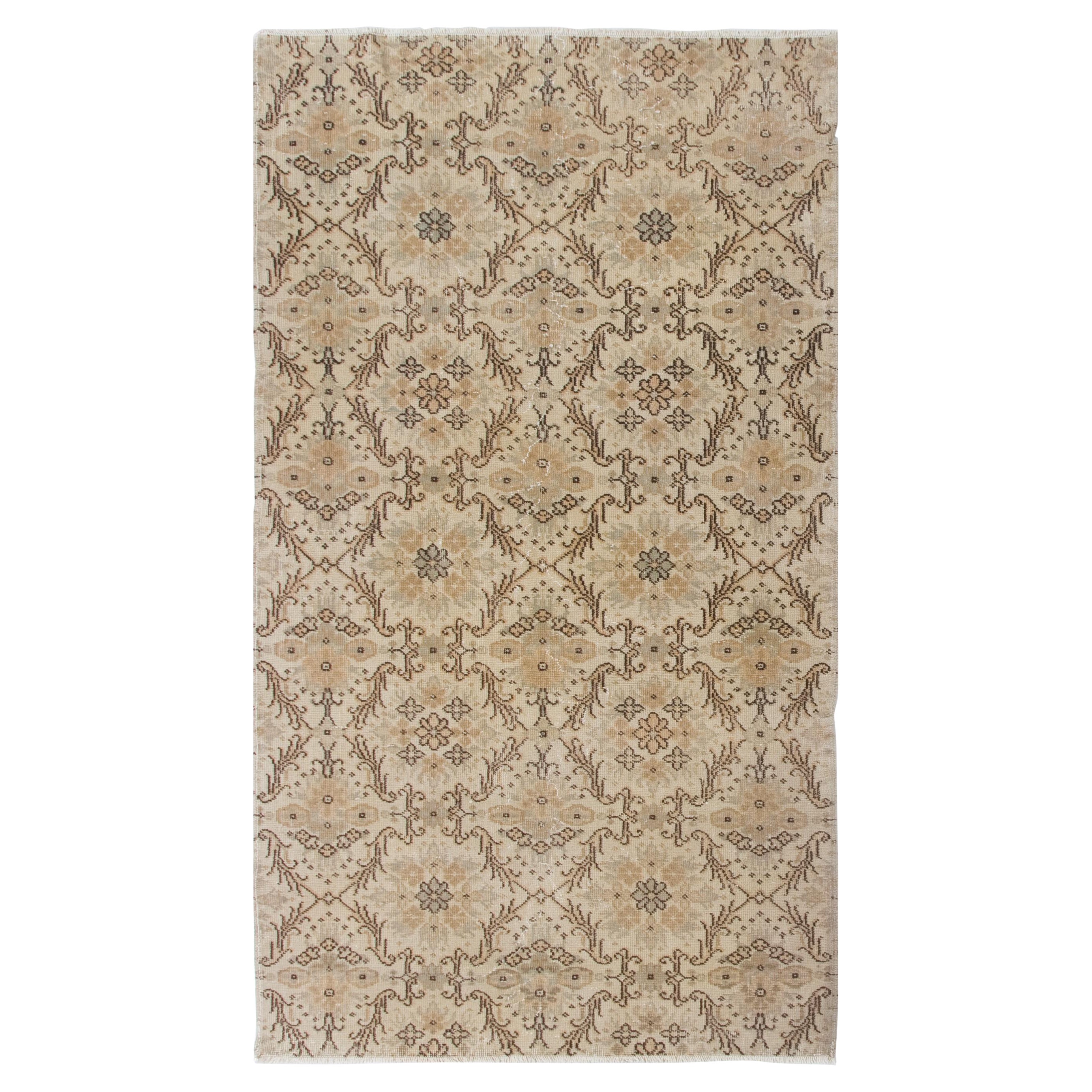 4.2x7.5 ft Decorative Vintage Handmade Anatolian Accent Rug with Floral Design For Sale