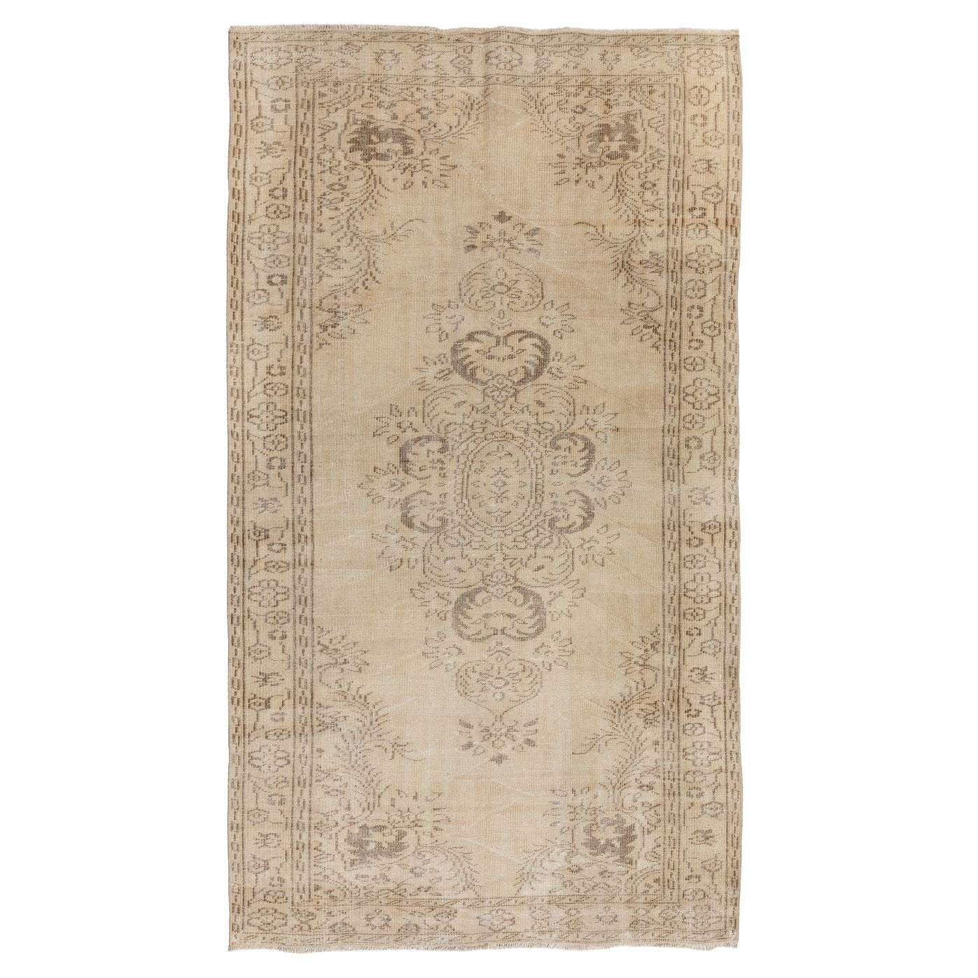 5.3x9.2 Ft Handmade Vintage Area Rug in Neutral Colors, Faded Anatolian Carpet