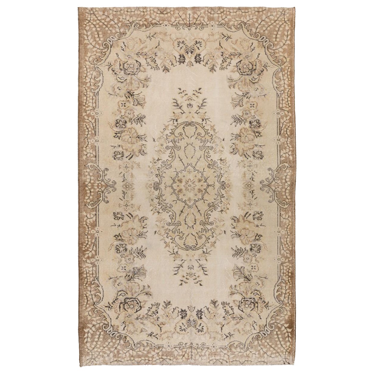 5.5x8.7 Ft Baroque Design Handmade Vintage Area Rug. Faded Turkish Oushak Carpet For Sale
