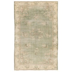 3.8x6.7 Ft Hand-Knotted Art Deco-Chinese Inspired Vintage Oushak Rug in Green