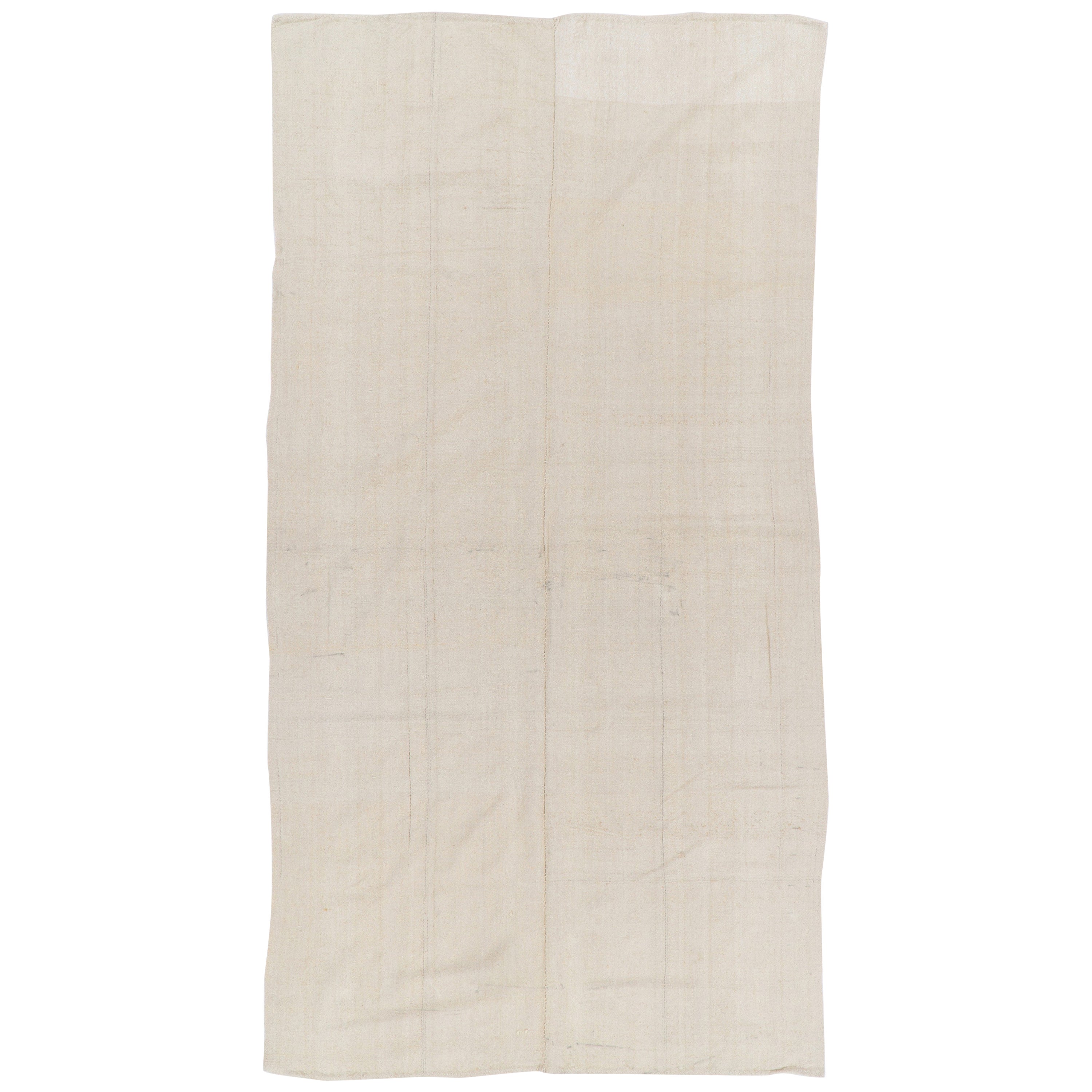 5.2x9.7 ft Hand-Woven Wool Vintage Plain Kilim / Flat-Weave Runner Rug in Cream