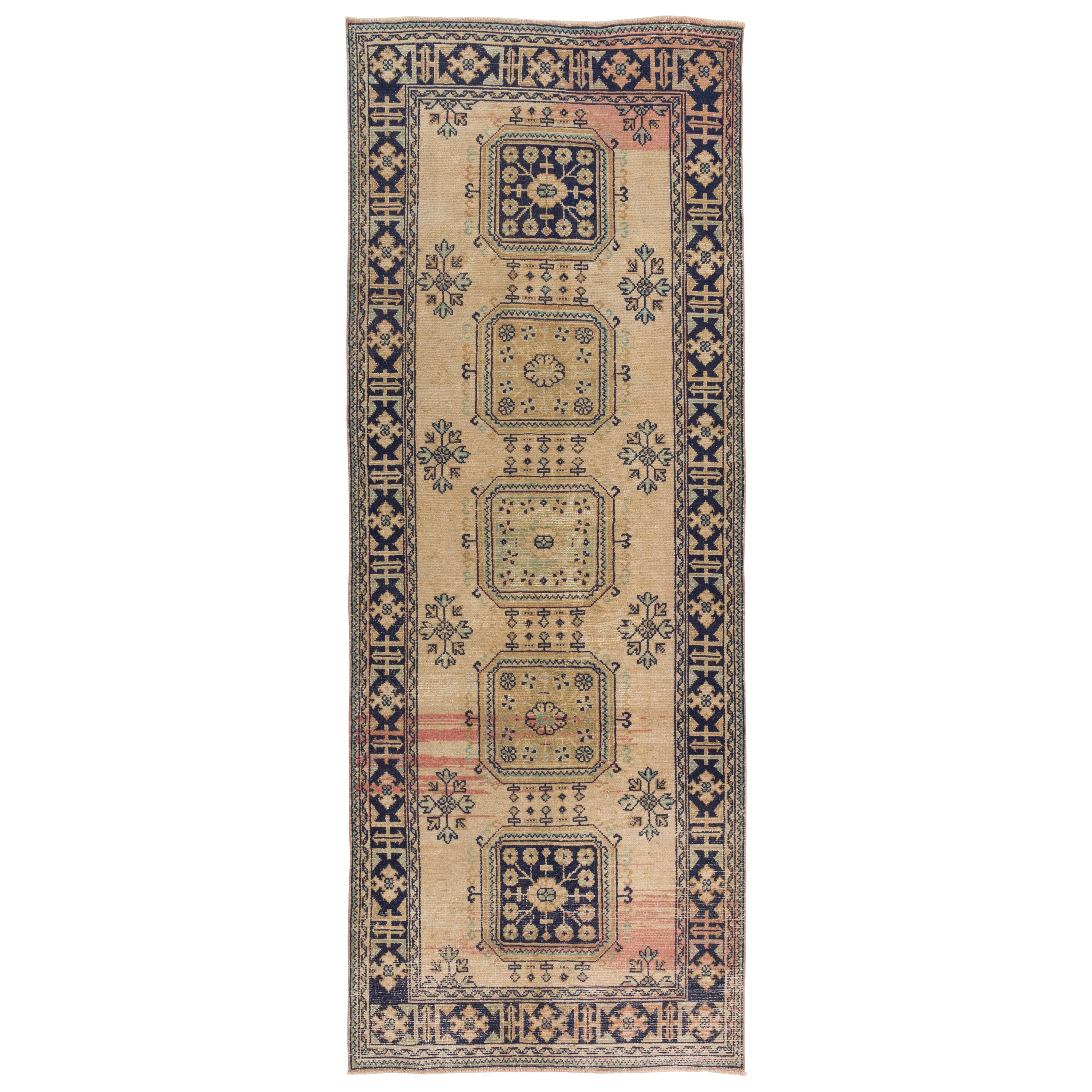 4.6x12 ft Handmade Vintage Turkish Rug for Hallway, Traditional Corridor Carpet For Sale