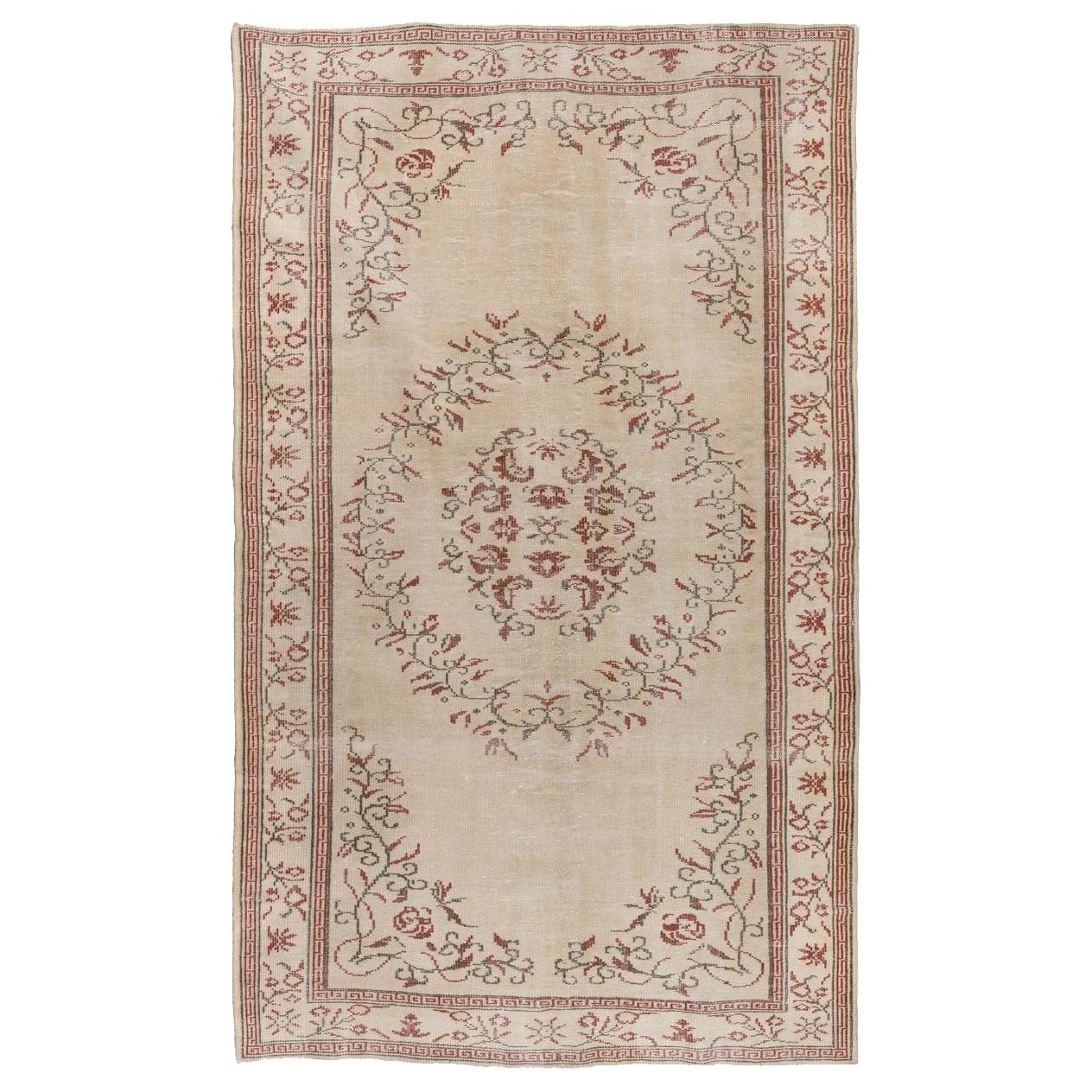 6x9.5 Ft Vintage Oushak Rug in Soft Colors, Ideal for Home & Office Decor For Sale