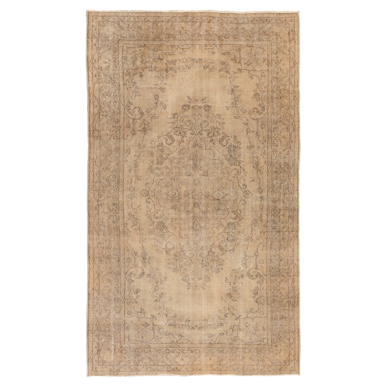 6x9.6 Ft One-of-a-Kind Vintage Handmade Turkish Oushak Wool Area Rug in Beige For Sale