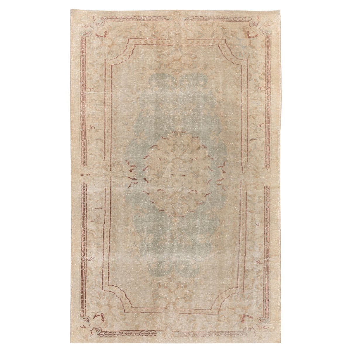 6x9.6 Ft French-Aubusson Inspired Distressed Vintage Handmade Turkish Wool Rug