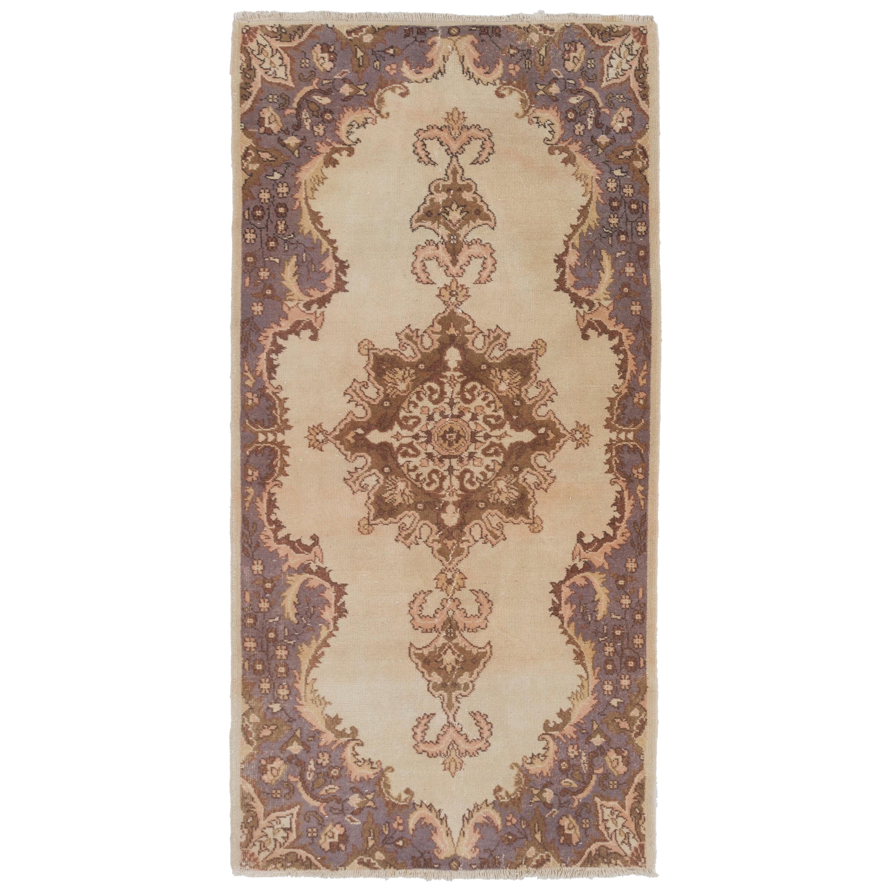 3.8x7.6 ft Hand-Knotted Vintage Anatolian Oushak Rug, Wool and Cotton Carpet For Sale