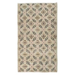 3.8x6.4 Ft Vintage Floral Handmade Teppich in Beige, Brown, Schwarz, Grün und Rosa
