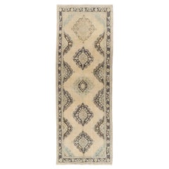 4.6x12.7 Ft Vintage Anatolian Oushak Runner. Beige Handmade Carpet