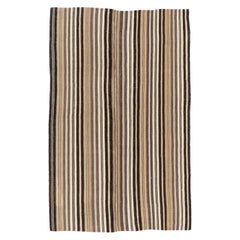 5.2x7.8 ft Kilim Vintage Turc en Laine Bandée "FlatWeave" en Beige, Brown & Black