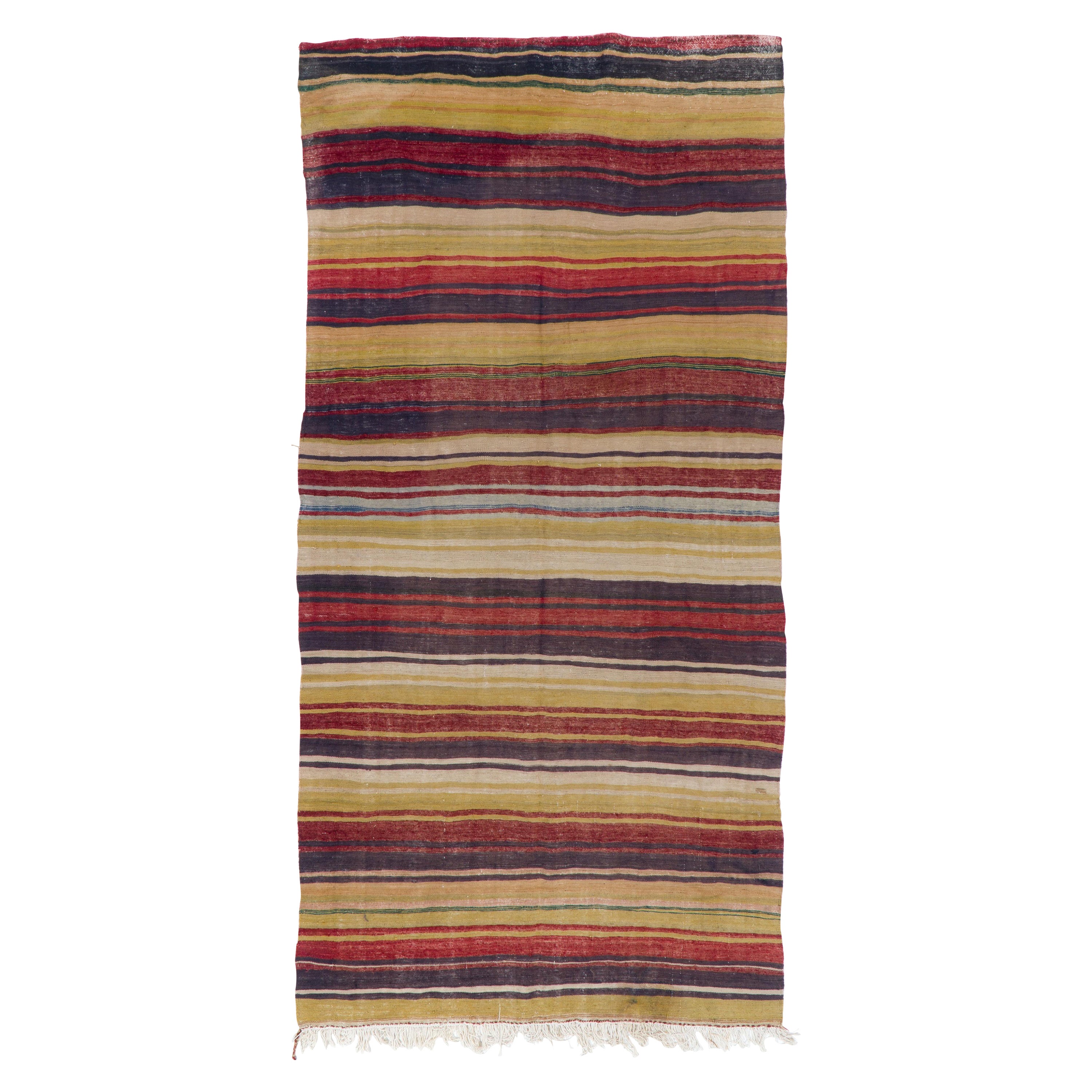 5.2x10.4 ft Hand-Woven Anatolian Runner Kilim "Flat-weave" with Striped Pattern