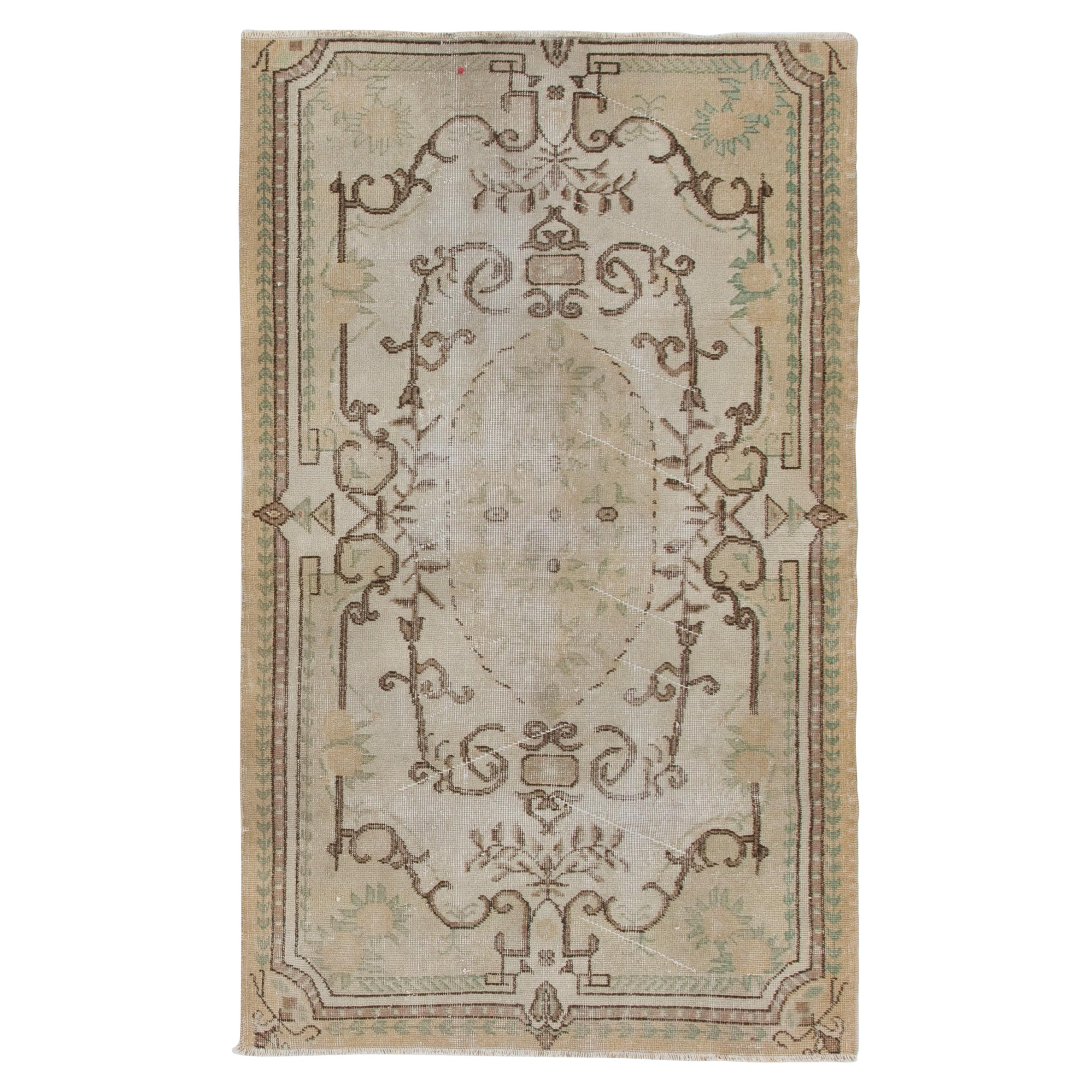 3.8x6.3 Ft Vintage Baroque Style Rug, Finely Hand-knotted Wool Carpet For Sale