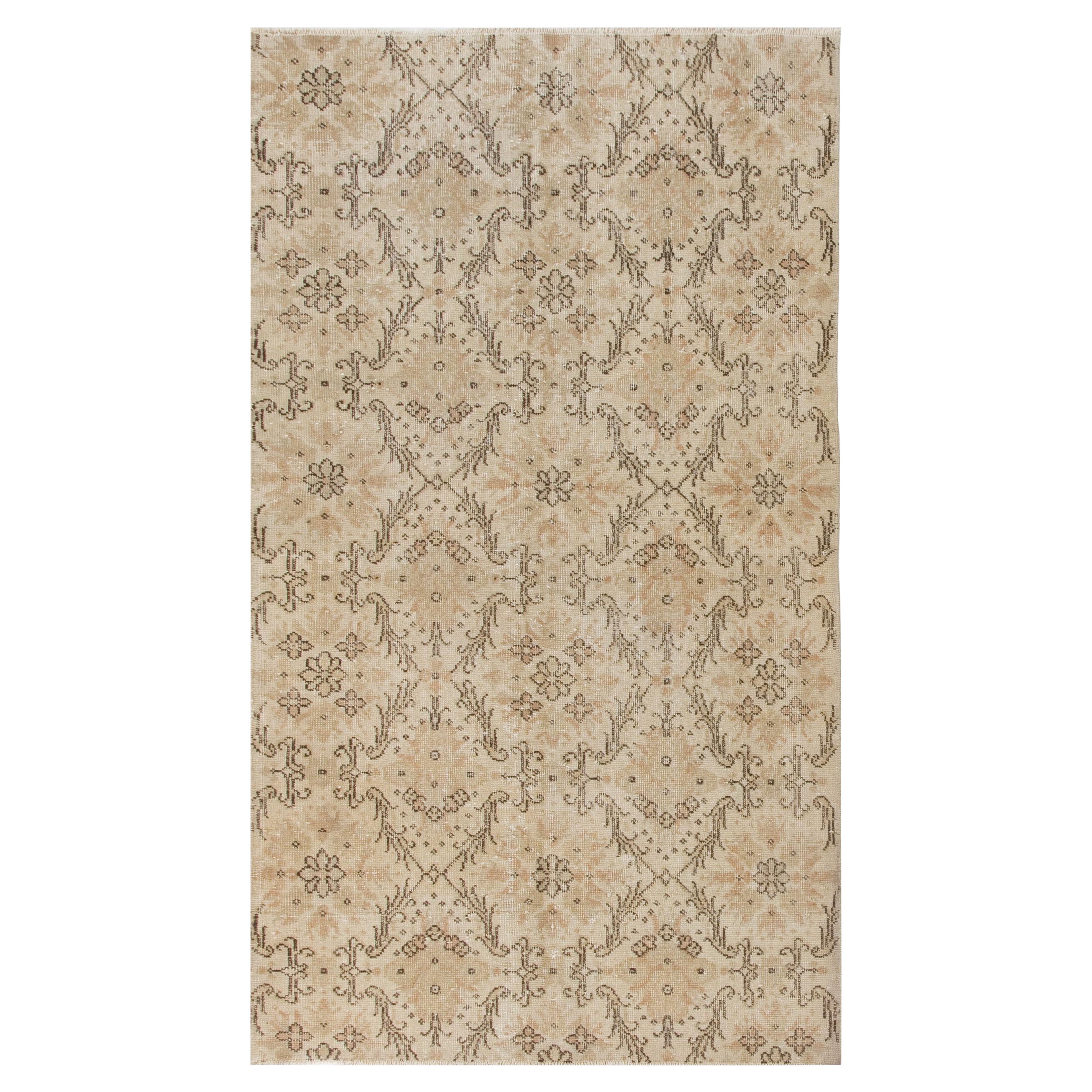 Mid-Century Hand-Knotted Turkish Rug with Floral Design, Soft Colors For Sale