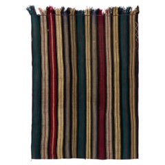 Handgewebter türkischer Vintage-Kelim „Flat-weave“ aus Wolle mit vertikalen Bändern, 5,4x7 Fuß