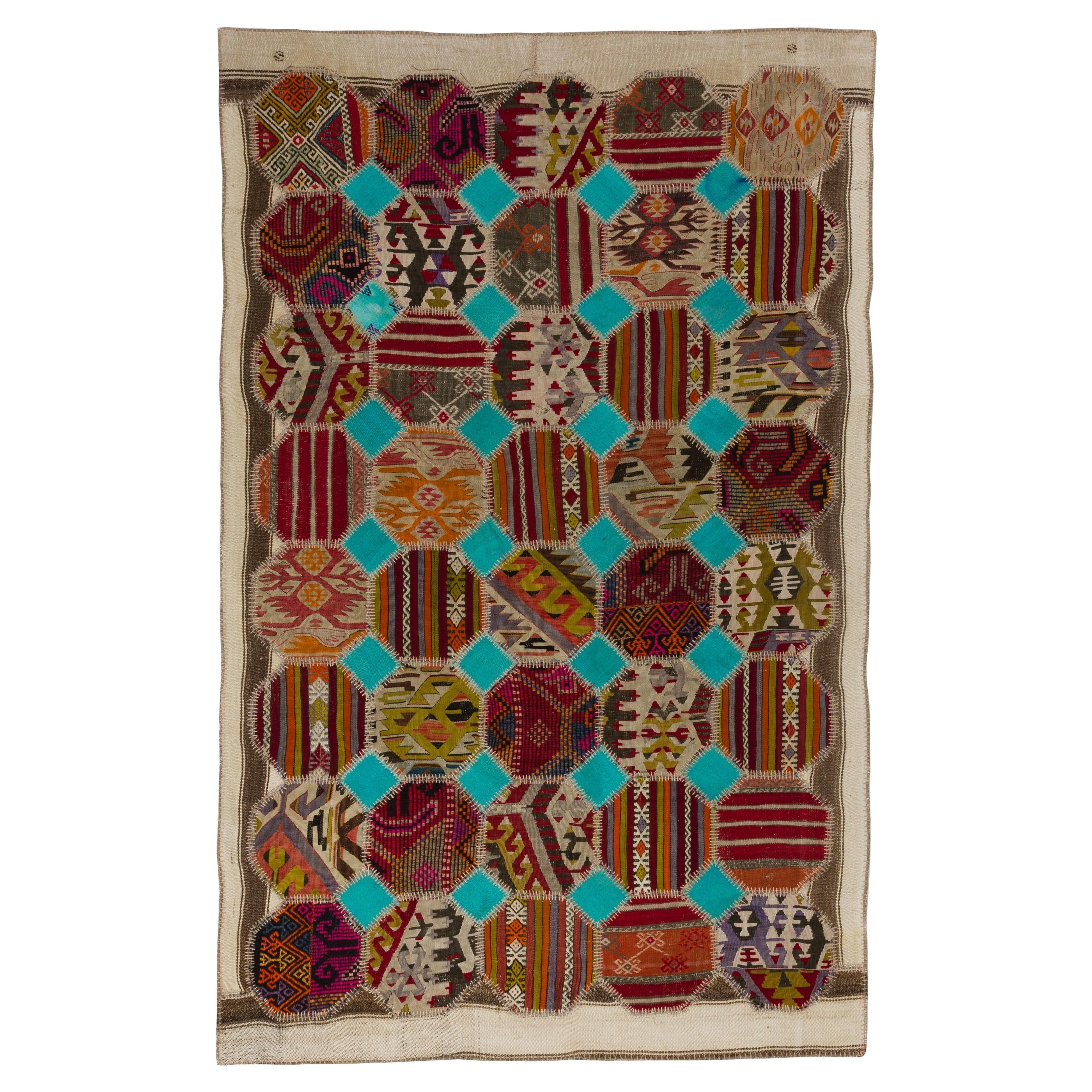 5.5x8.7 ft Handgefertigter türkischer Patchwork-Kilim-Teppich, Flachgewebe-Bodenbelag