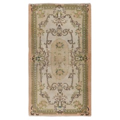 Vintage Aubusson Inspired Turkish Handmade Wool Rug in Soft Colors