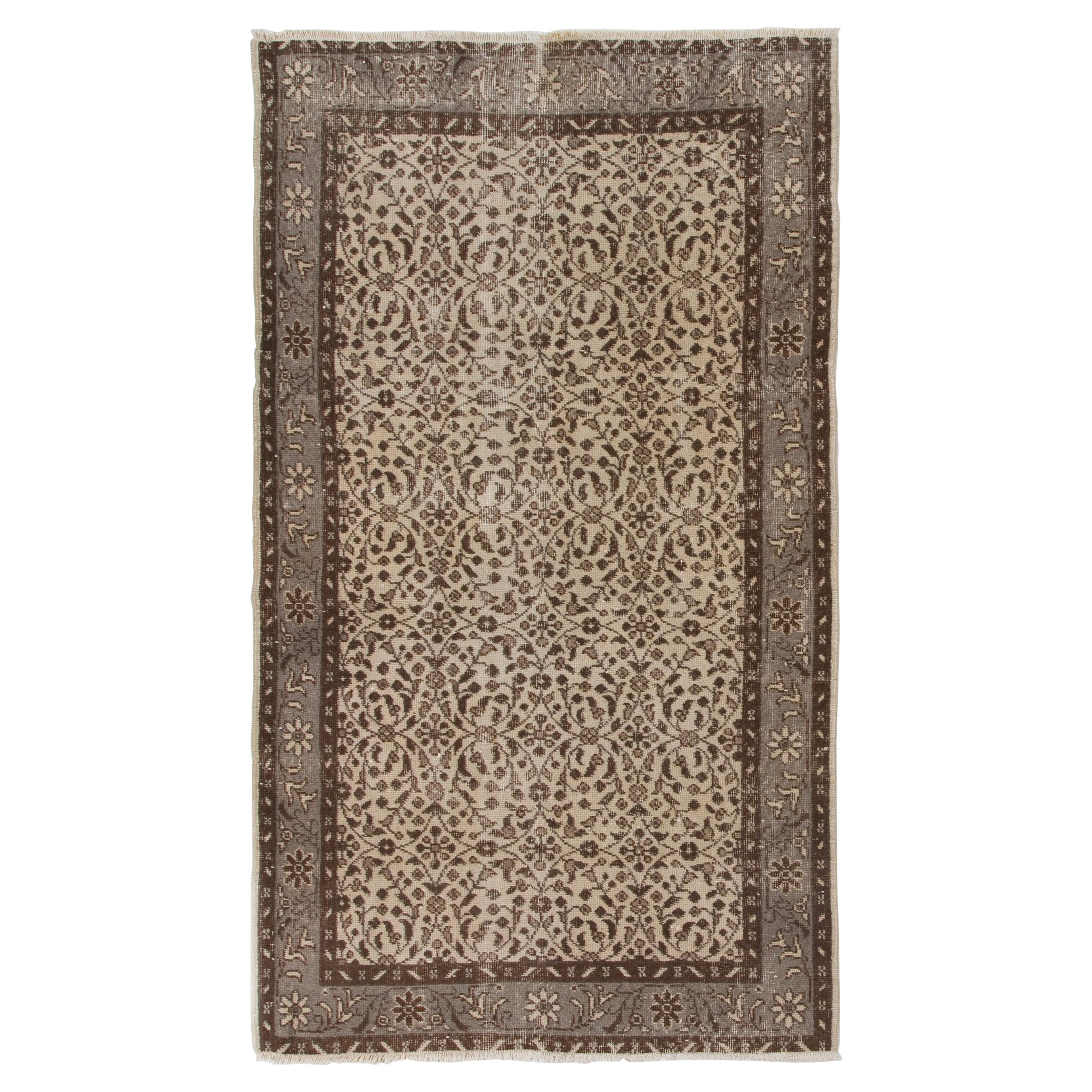 Handmade Vintage Turkish Oushak Accent Rug with All-Over Floral Design 4x6.8 ft For Sale