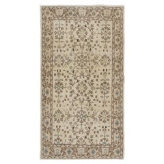 4x6.8 ft Vintage Turkish Oushak Accent Rug in Beige with All-Over Floral Design