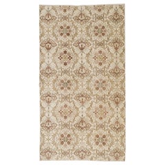 4 x 6.8 ft Hand-Knotted Vintage Turkish Oushak Accent Rug with Floral Design