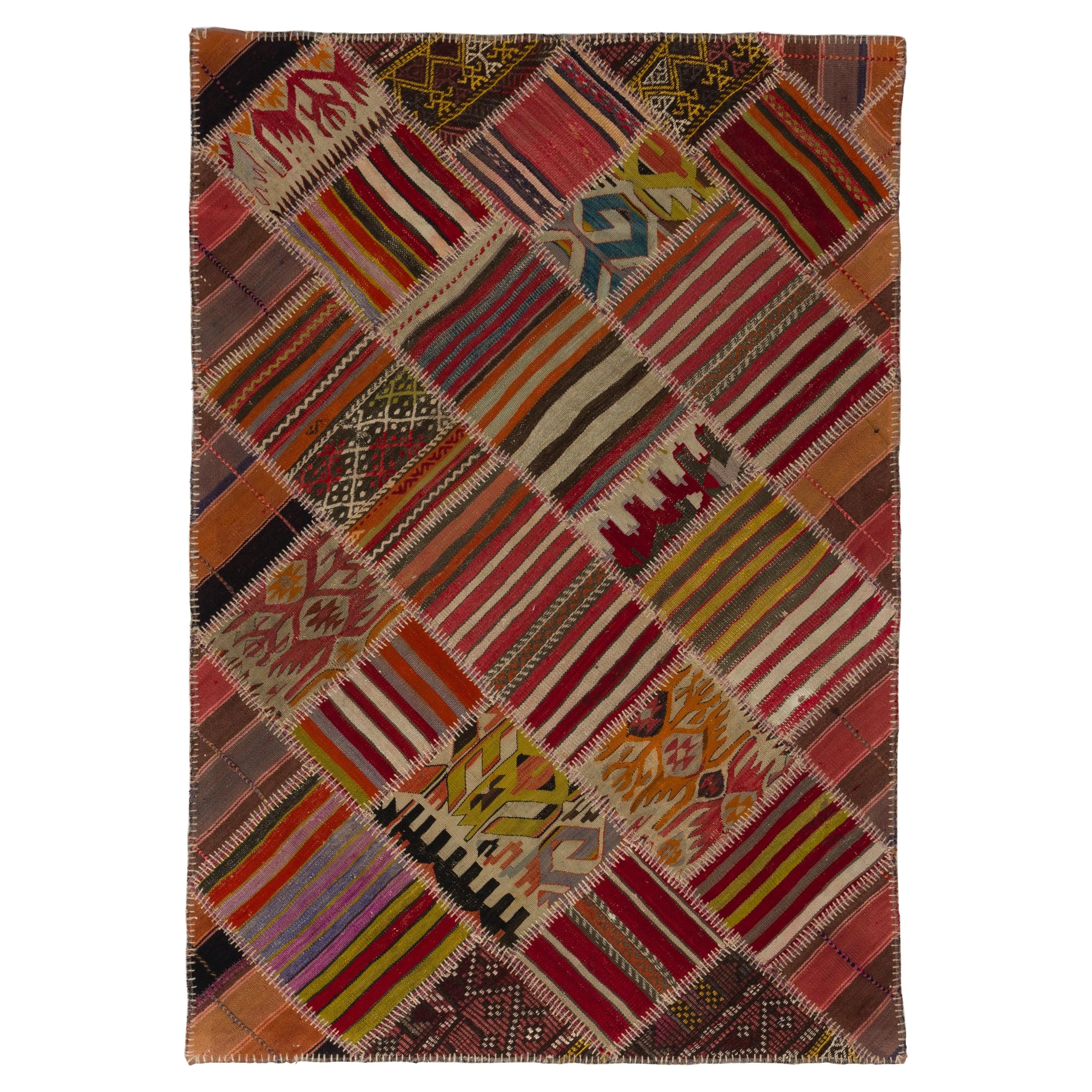 Patchwork Kilim Rug, One of a Kind, Great for Eclectic, Bohemian Interiors For Sale