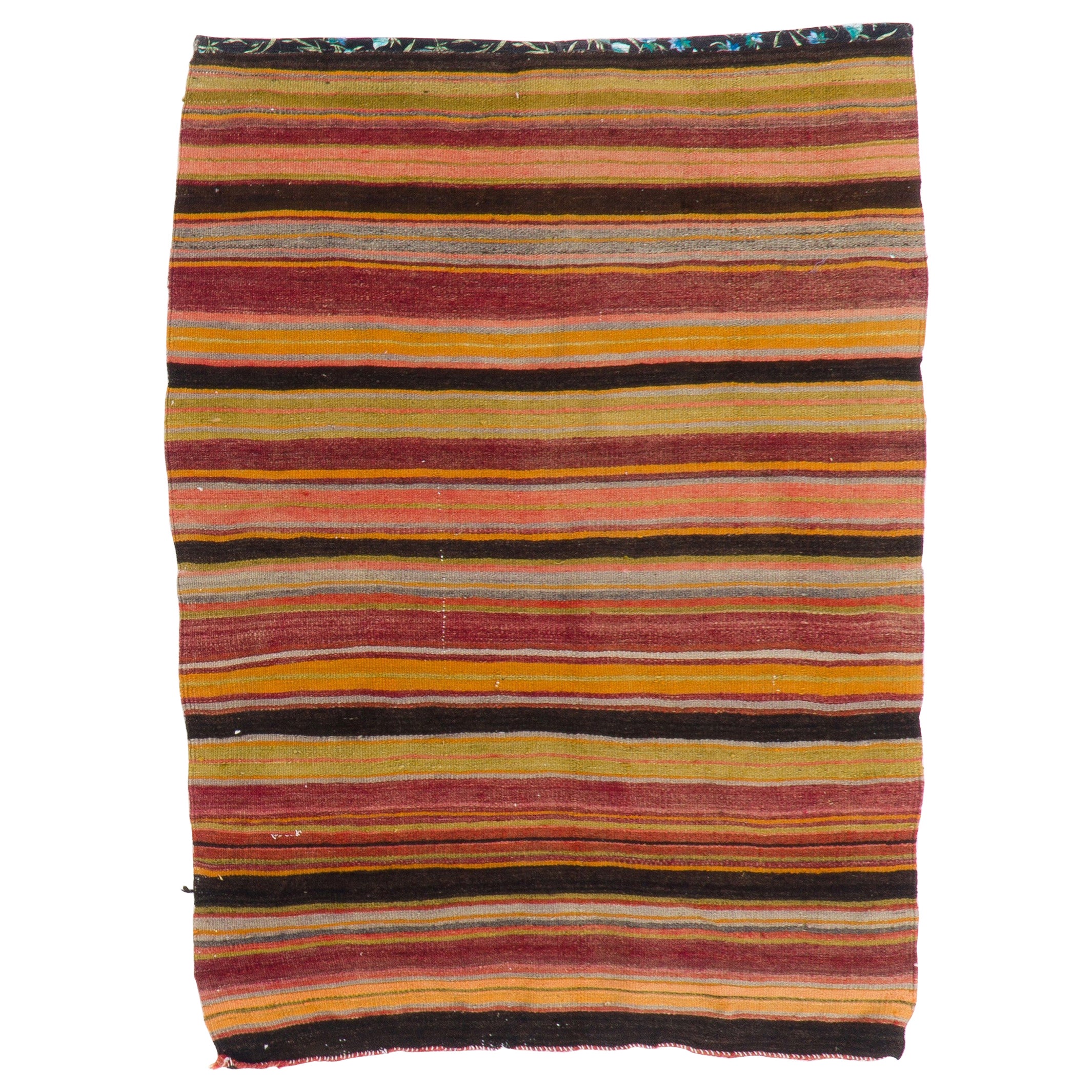 3.2x4.3 ft Vintage Striped Handwoven Turkish Wool Accent Kilim / Flat-Weave For Sale