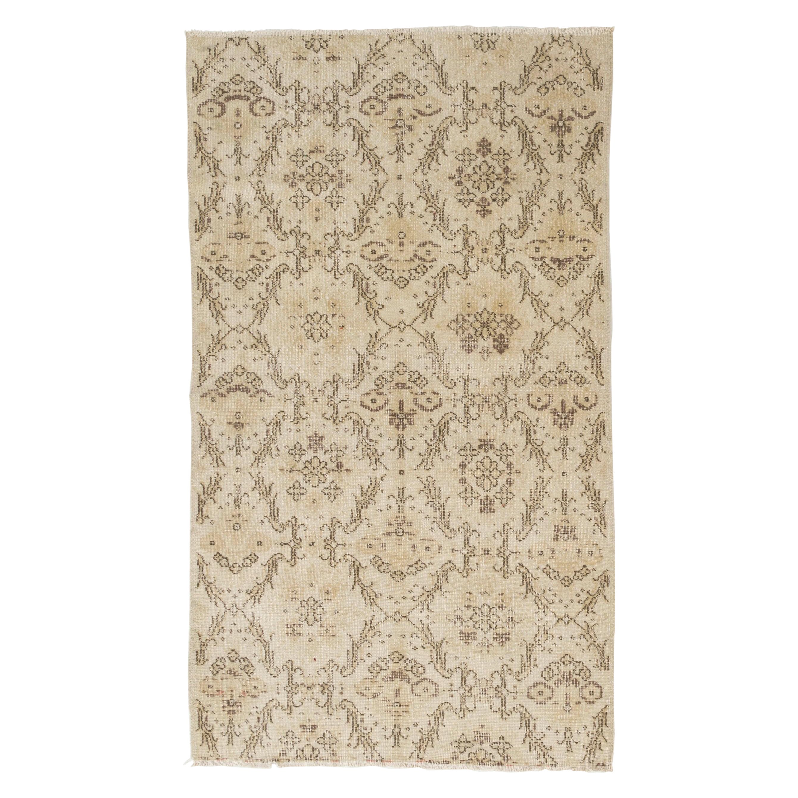 4 x 6.7 ft Hand-Knotted Vintage Floral Design Anatolian Accent Rug in Beige For Sale