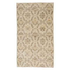 4 x 6.7 ft Hand-Knotted Vintage Floral Design Anatolian Accent Rug in Beige