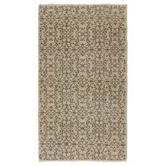 Hand-Knotted Vintage Floral Patterned Turkish Rug in Neutral Colors