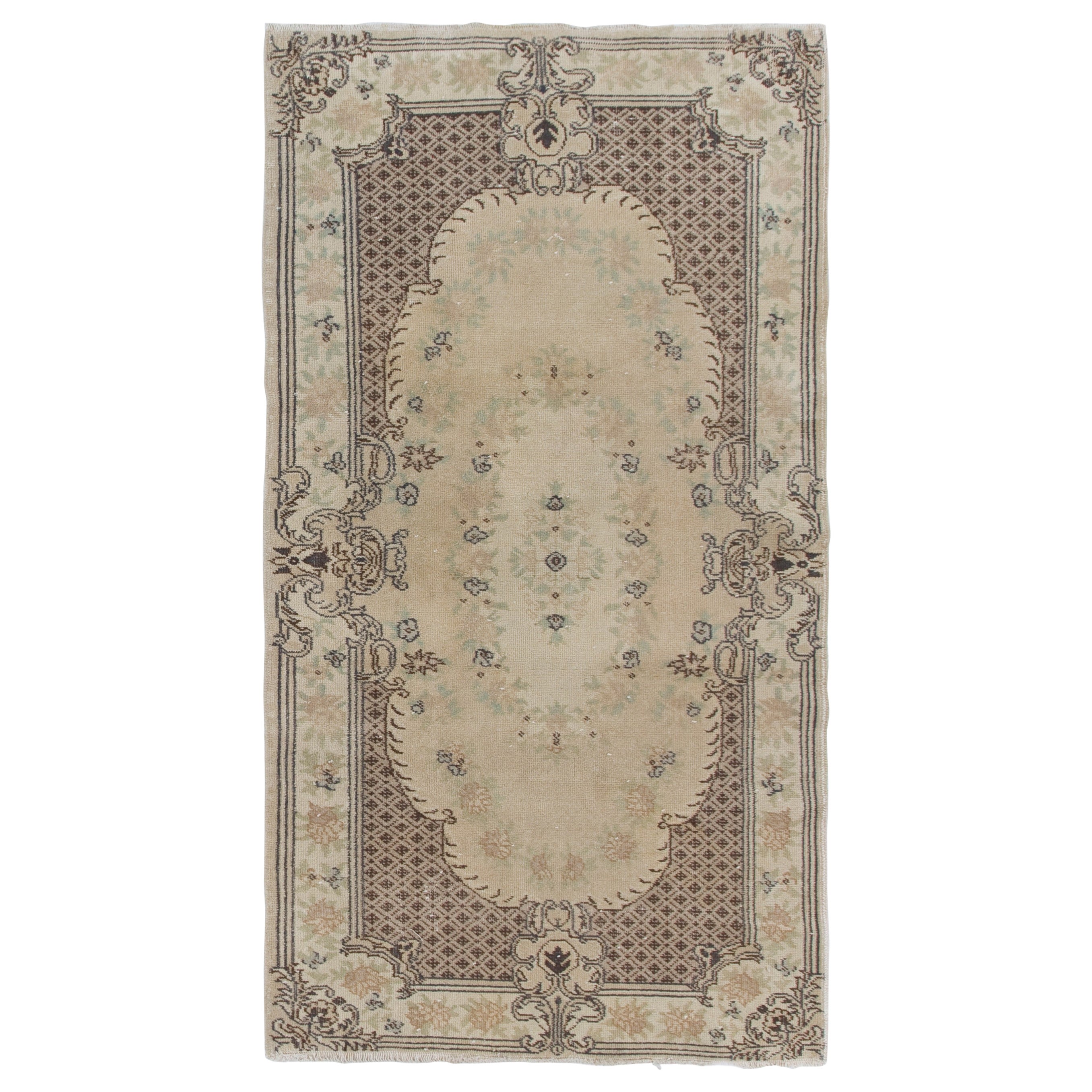 French Aubusson Inspired Mid-Century Turkish Rug in Soft Colors For Sale