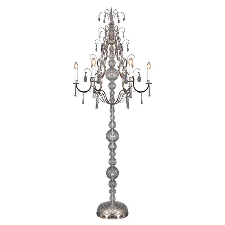 Crystal Glass and Brass Art Deco Floor Lamp, Re Edition For Sale at 1stDibs