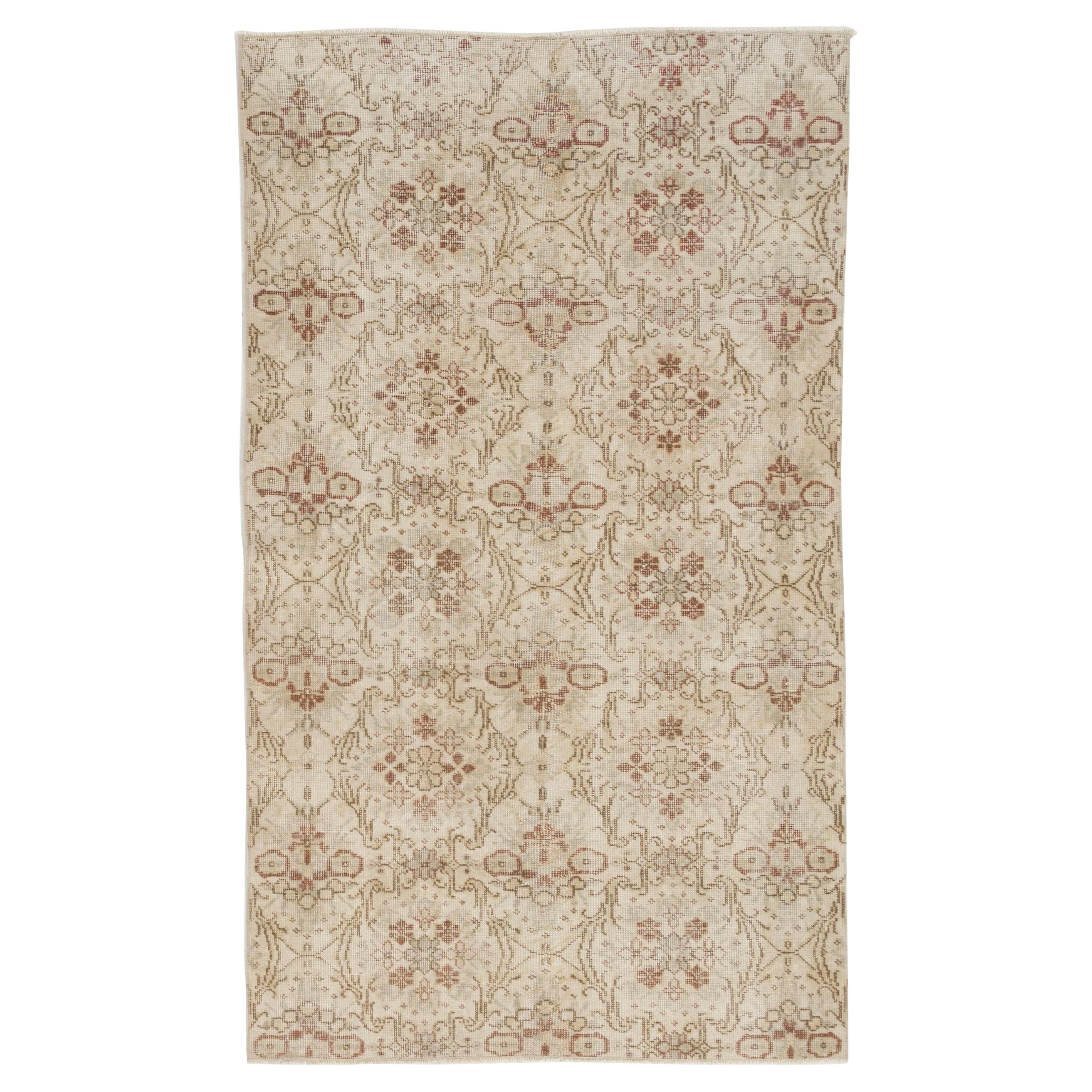 4x6.8 ft Hand-Knotted Vintage Turkish Oushak Accent Rug with Floral Design For Sale