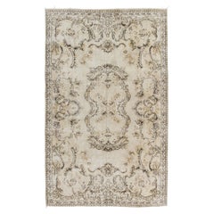 Vintage Handmade Aubusson Inspired Turkish Wool Rug in Beige, Brown