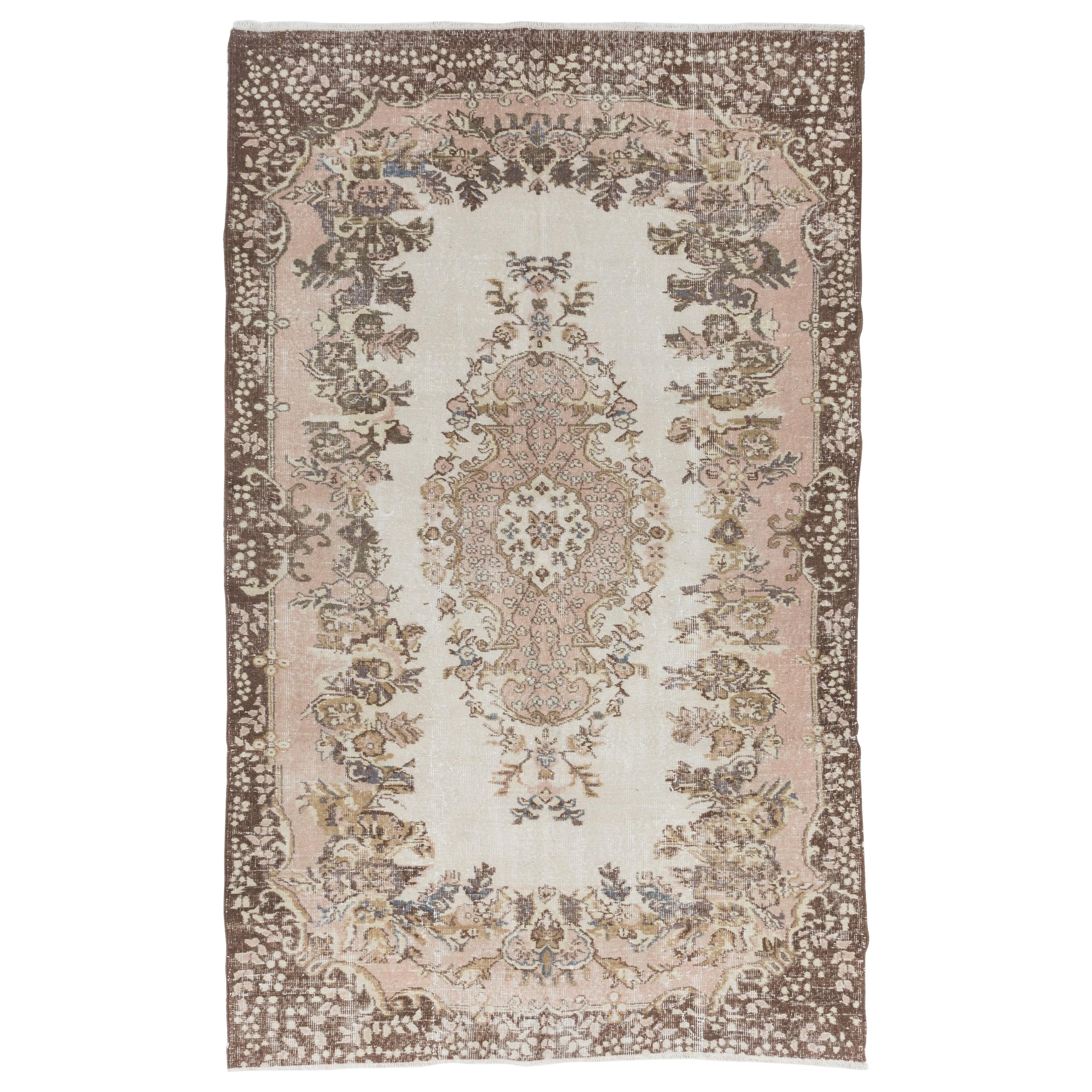 5.6x9.2 ft Turkish Rug with Floral Medallion Design, Vintage Handmade Carpet For Sale