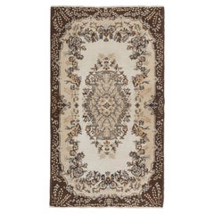 4x7 ft Hand-Knotted Vintage Turkish Accent Rug with Floral Medallion Design