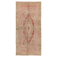 4x9.5 Ft Vintage Turkish Oushak Rug in Soft Colors. 100% Wool Oriental Carpet